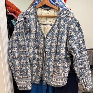 Free People Blue and Cream Quilted Jacket